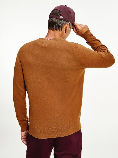 Brown Tommy Hilfiger Pima Cotton Cashmere V-Neck Jumper Men's Sweaters | TH619NVU