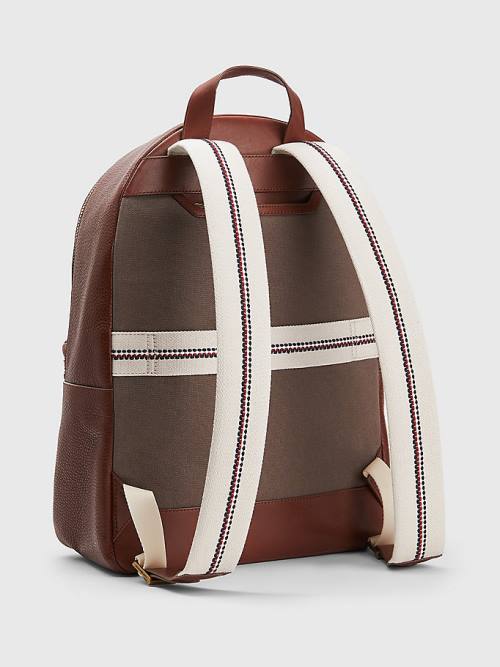 Brown Tommy Hilfiger Premium Leather Backpack Men's Bags | TH612VHI