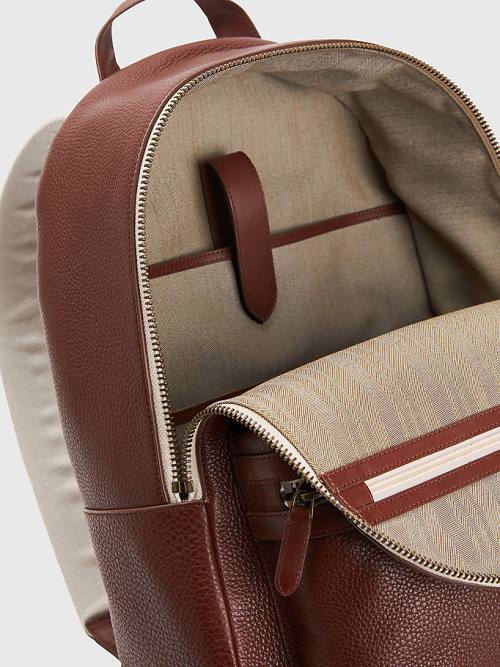 Brown Tommy Hilfiger Premium Leather Backpack Men's Bags | TH612VHI