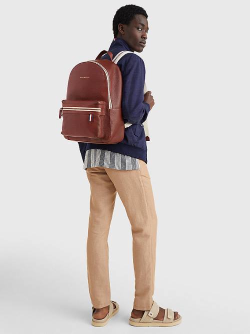 Brown Tommy Hilfiger Premium Leather Backpack Men's Bags | TH612VHI