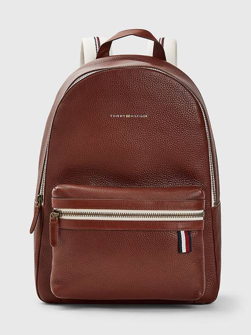 Brown Tommy Hilfiger Premium Leather Backpack Men\'s Bags | TH612VHI