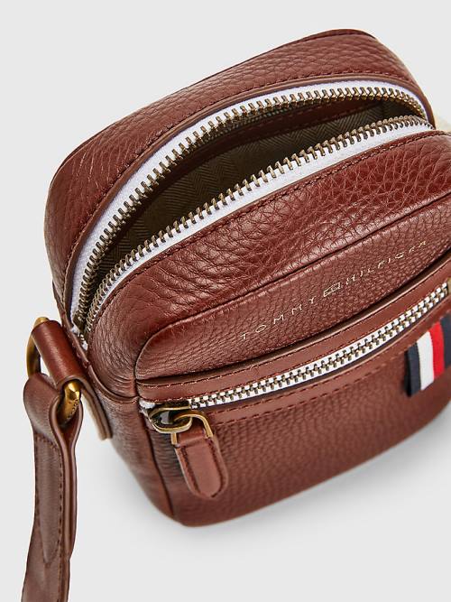 Brown Tommy Hilfiger Premium Leather Small Crossover Men's Bags | TH172ULD