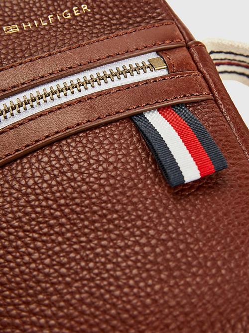 Brown Tommy Hilfiger Premium Leather Small Crossover Men's Bags | TH172ULD