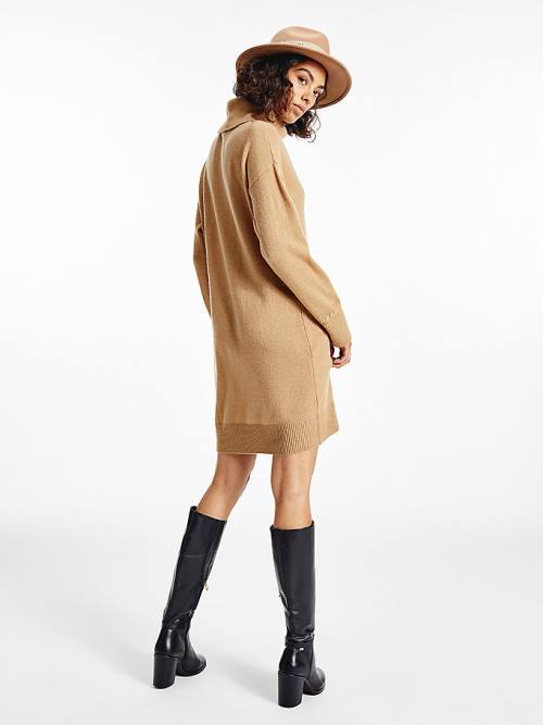 Brown Tommy Hilfiger Roll Neck Oversized Knit Women's Dress | TH156VLP