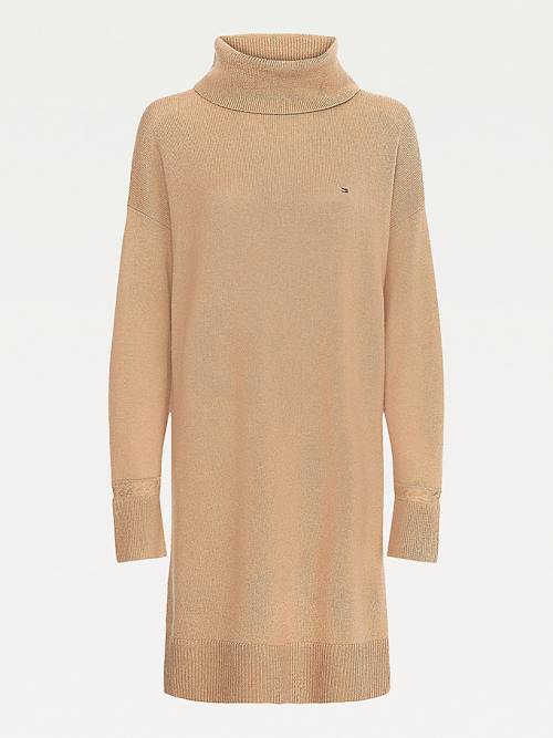 Brown Tommy Hilfiger Roll Neck Oversized Knit Women's Dress | TH156VLP