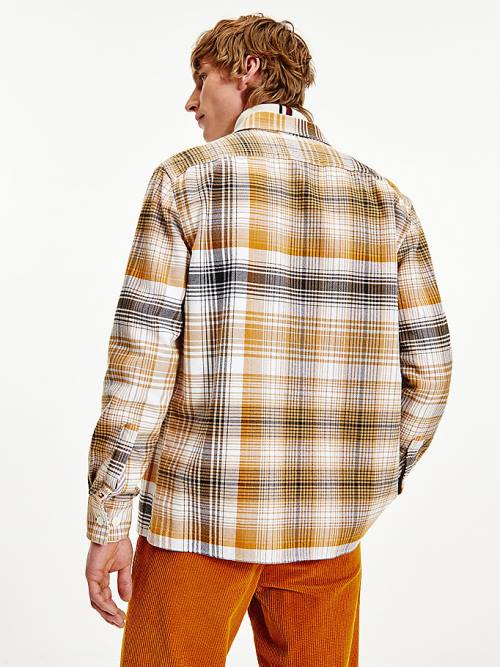 Brown Tommy Hilfiger Shadow Check Relaxed Fit Overshirt Men's Shirts | TH123SVO