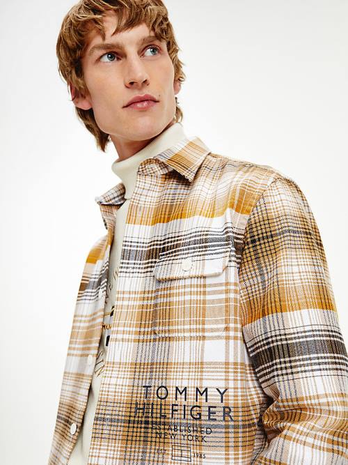 Brown Tommy Hilfiger Shadow Check Relaxed Fit Overshirt Men's Shirts | TH123SVO