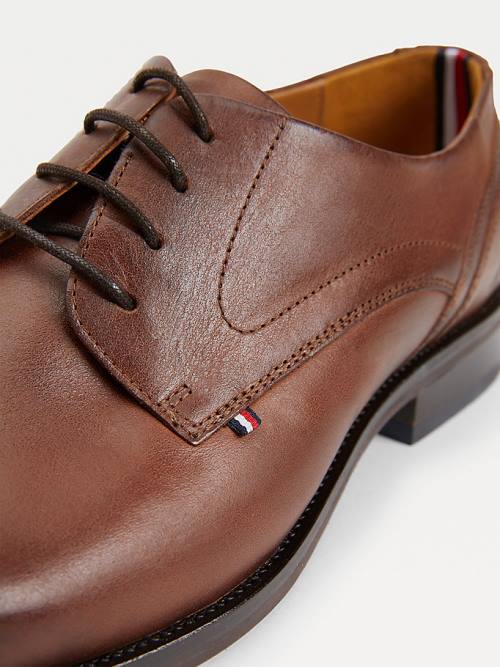 Brown Tommy Hilfiger Signature Leather Derby Men's Formal Shoes | TH795EXC