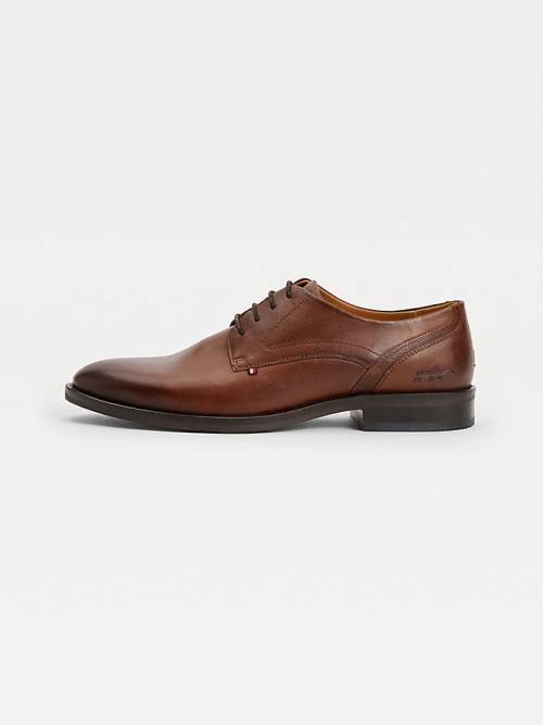 Brown Tommy Hilfiger Signature Leather Derby Men's Formal Shoes | TH795EXC