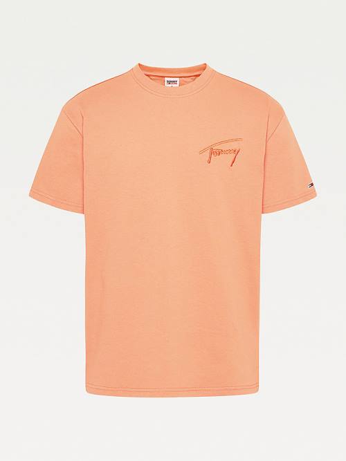 Brown Tommy Hilfiger Signature Recycled Cotton Men's T Shirts | TH823EQT