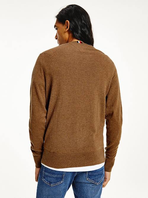 Brown Tommy Hilfiger Soft Merino Wool Crew Neck Jumper Men's Sweaters | TH701PWA