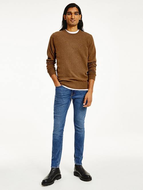 Brown Tommy Hilfiger Soft Merino Wool Crew Neck Jumper Men\'s Sweaters | TH701PWA