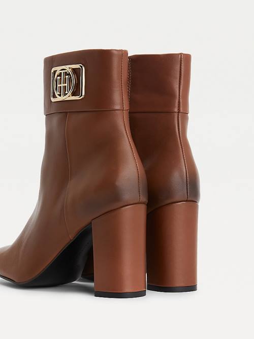 Brown Tommy Hilfiger Square Toe Leather Ankle Women's Boots | TH514LGY