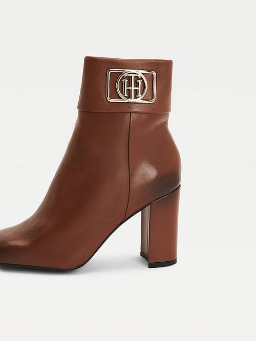 Brown Tommy Hilfiger Square Toe Leather Ankle Women's Boots | TH514LGY