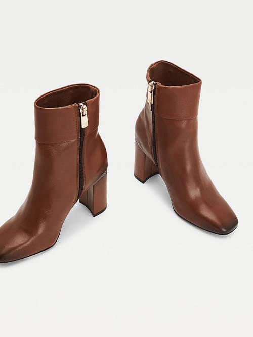 Brown Tommy Hilfiger Square Toe Leather Ankle Women's Boots | TH514LGY