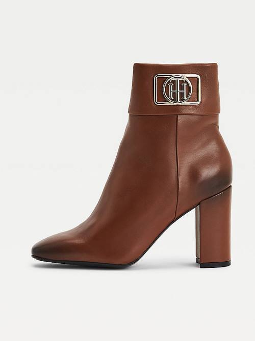 Brown Tommy Hilfiger Square Toe Leather Ankle Women's Boots | TH514LGY