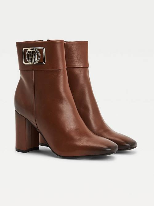 Brown Tommy Hilfiger Square Toe Leather Ankle Women\'s Boots | TH514LGY