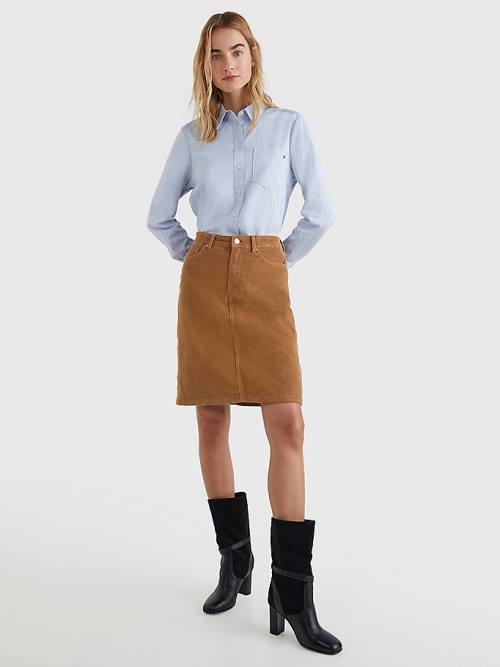 Brown Tommy Hilfiger Straight High Rise Corduroy Women's Skirts | TH623SRC