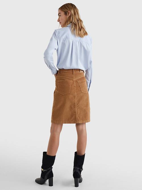 Brown Tommy Hilfiger Straight High Rise Corduroy Women's Skirts | TH623SRC