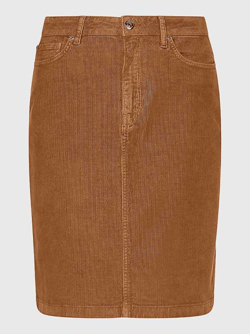 Brown Tommy Hilfiger Straight High Rise Corduroy Women's Skirts | TH623SRC