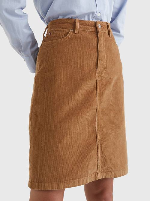 Brown Tommy Hilfiger Straight High Rise Corduroy Women\'s Skirts | TH623SRC