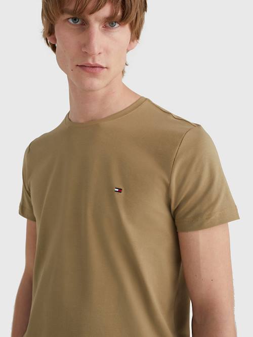 Brown Tommy Hilfiger Stretch Organic Cotton Slim Fit Men's T Shirts | TH769WPU