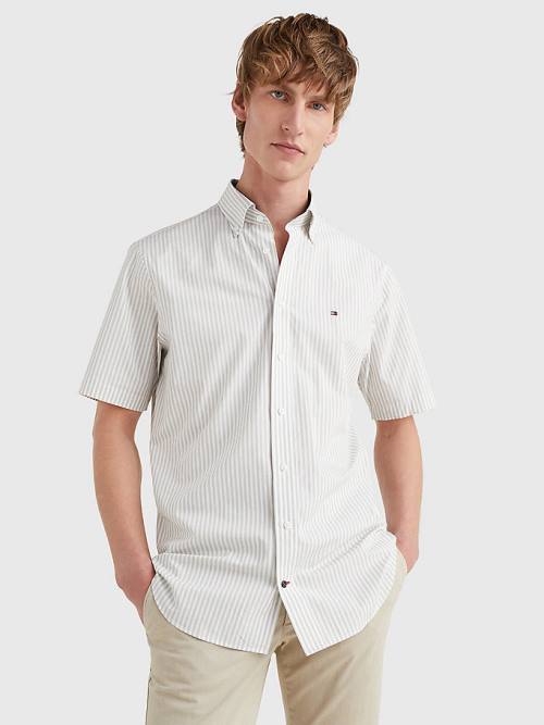 Brown Tommy Hilfiger Stripe Short Sleeve Regular Fit Men's Shirts | TH620HRC