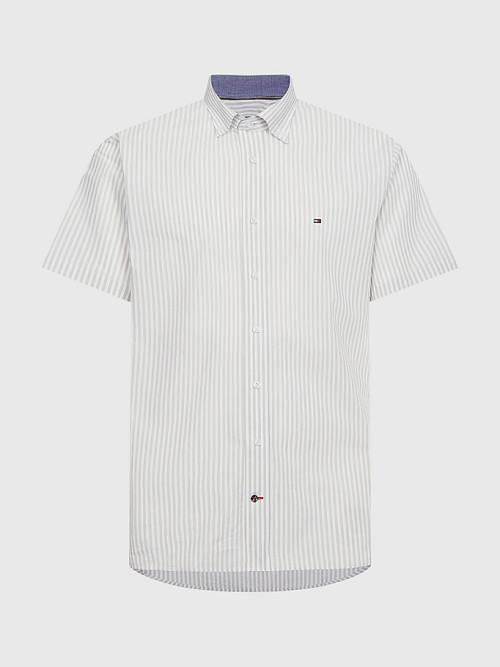 Brown Tommy Hilfiger Stripe Short Sleeve Regular Fit Men\'s Shirts | TH620HRC