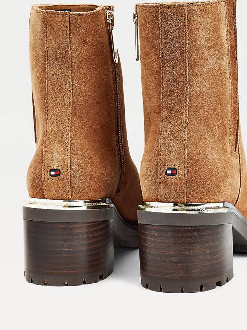 Brown Tommy Hilfiger Suede Block Heel Cleat Women's Boots | TH758ZOL