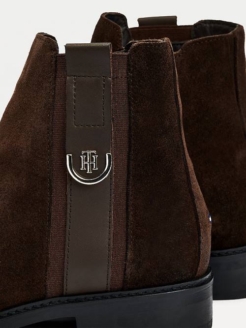 Brown Tommy Hilfiger Suede Monogram Ankle Women's Boots | TH974GDP