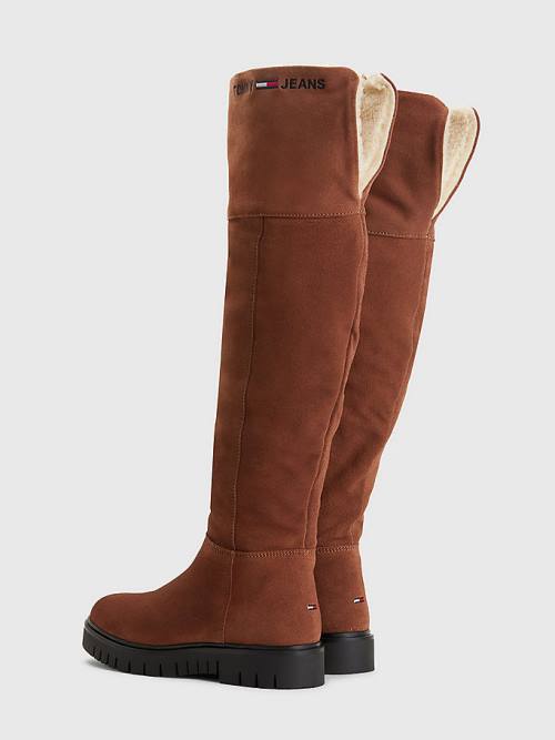 Brown Tommy Hilfiger Suede Warm Lined Cleat Knee Women's Boots | TH492TPH