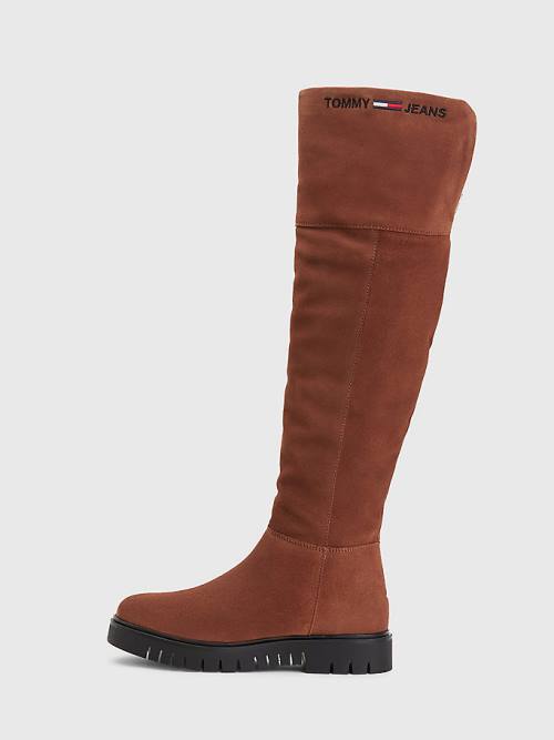 Brown Tommy Hilfiger Suede Warm Lined Cleat Knee Women's Boots | TH492TPH