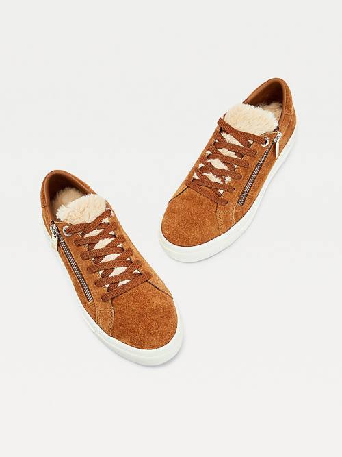 Brown Tommy Hilfiger Suede Warm Lined Vulcanised Women's Sneakers | TH294MVS