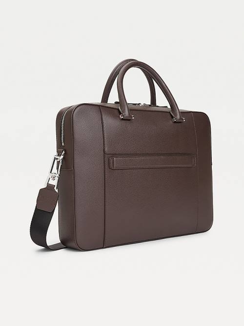 Brown Tommy Hilfiger TH Business Slim Leather Computer Men's Bags | TH759IDM