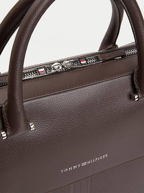 Brown Tommy Hilfiger TH Business Slim Leather Computer Men's Bags | TH759IDM