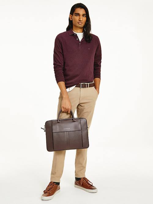 Brown Tommy Hilfiger TH Business Slim Leather Computer Men's Bags | TH759IDM