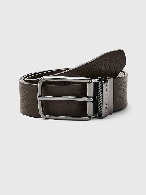 Brown Tommy Hilfiger TH Tech Reversible Leather Flag Men's Belts | TH893ZRB