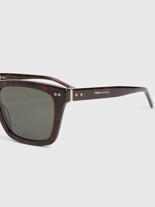 Brown Tommy Hilfiger Thick Rimmed Rectangular Men's Sunglasses | TH394TNL