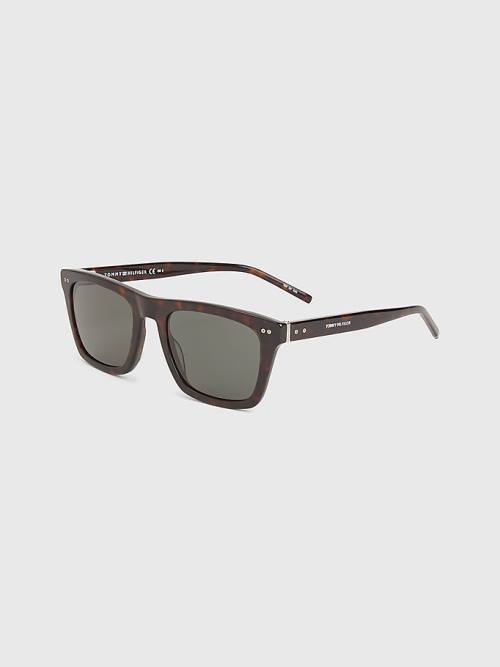 Brown Tommy Hilfiger Thick Rimmed Rectangular Men\'s Sunglasses | TH394TNL