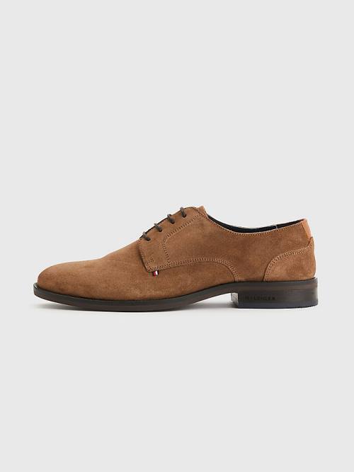 Brown Tommy Hilfiger Tonal Flag Suede Derby Men's Formal Shoes | TH594LDE