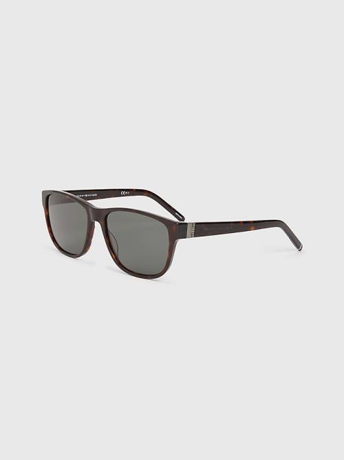 Brown Tommy Hilfiger Tortoiseshell Rectangular Frame Men\'s Sunglasses | TH974FXZ