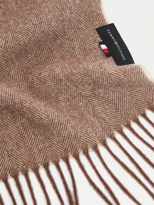 Brown Tommy Hilfiger Uptown Pure Wool Herringbone Men's Scarves | TH804YWQ