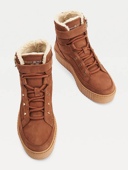 Brown Tommy Hilfiger Warm Lined Flatform Ankle Women's Boots | TH395DOW