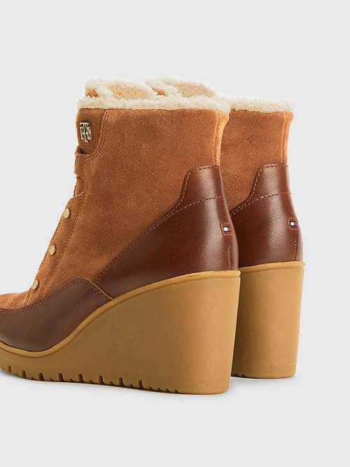 Brown Tommy Hilfiger Warm Lined Wedge Ankle Women's Boots | TH620ICP