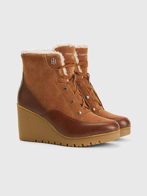 Brown Tommy Hilfiger Warm Lined Wedge Ankle Women\'s Boots | TH620ICP