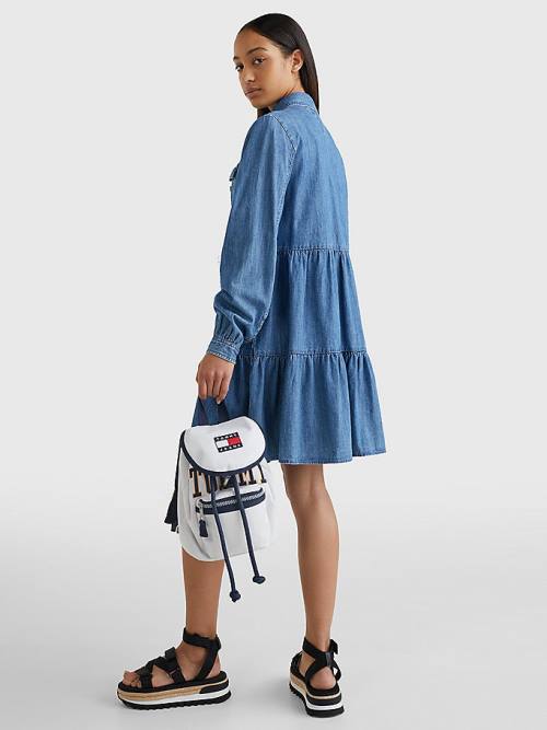 Denim Tommy Hilfiger Badge Tiered Denim Shirt Women's Dress | TH263ACM