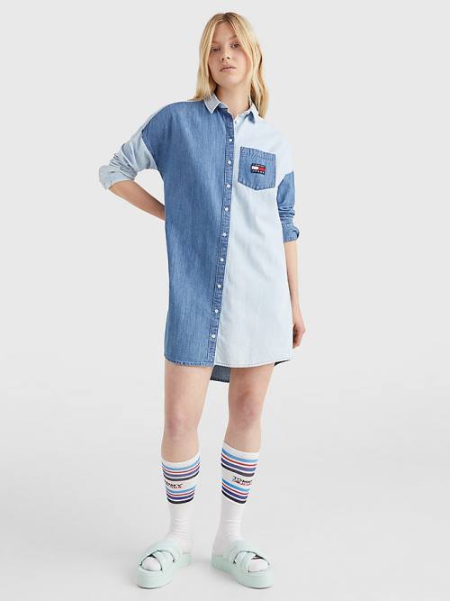 Denim Tommy Hilfiger Chambray Denim Mix Shirt Women's Dress | TH214GKF