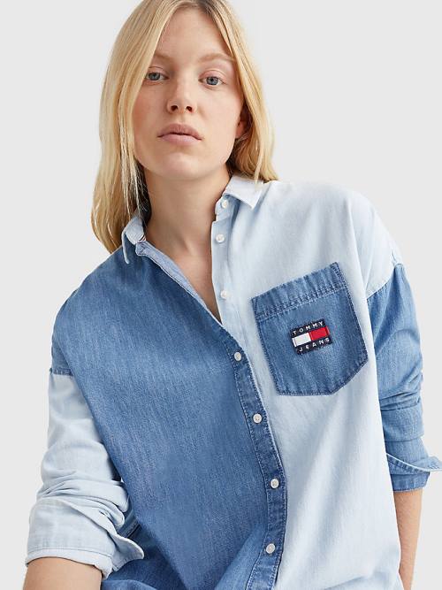 Denim Tommy Hilfiger Chambray Denim Mix Shirt Women's Dress | TH214GKF