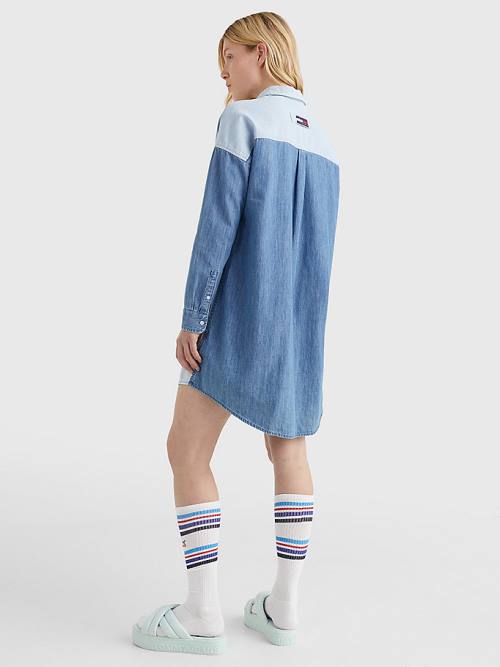 Denim Tommy Hilfiger Chambray Denim Mix Shirt Women's Dress | TH214GKF