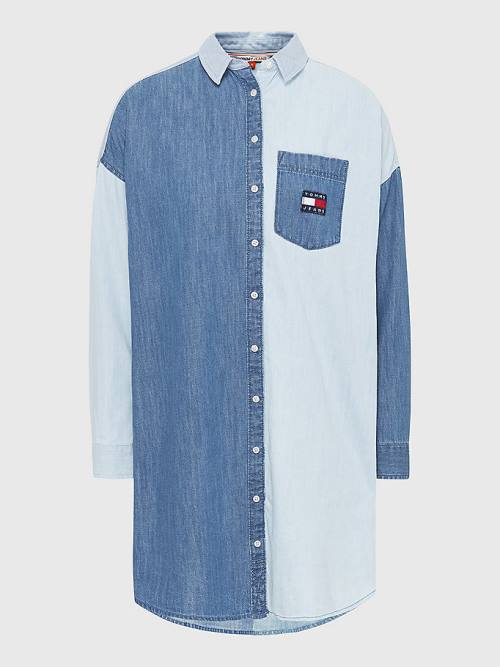 Denim Tommy Hilfiger Chambray Denim Mix Shirt Women's Dress | TH214GKF